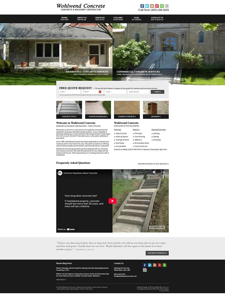 Wohlwend concrete before the new web design