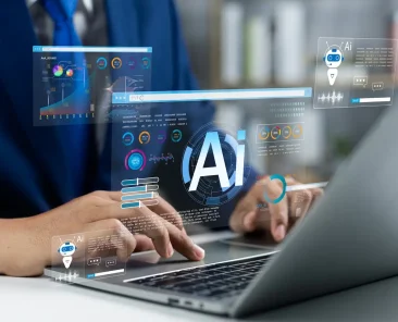 ai concept over laptop where someone is searching for results and receiving ai answers