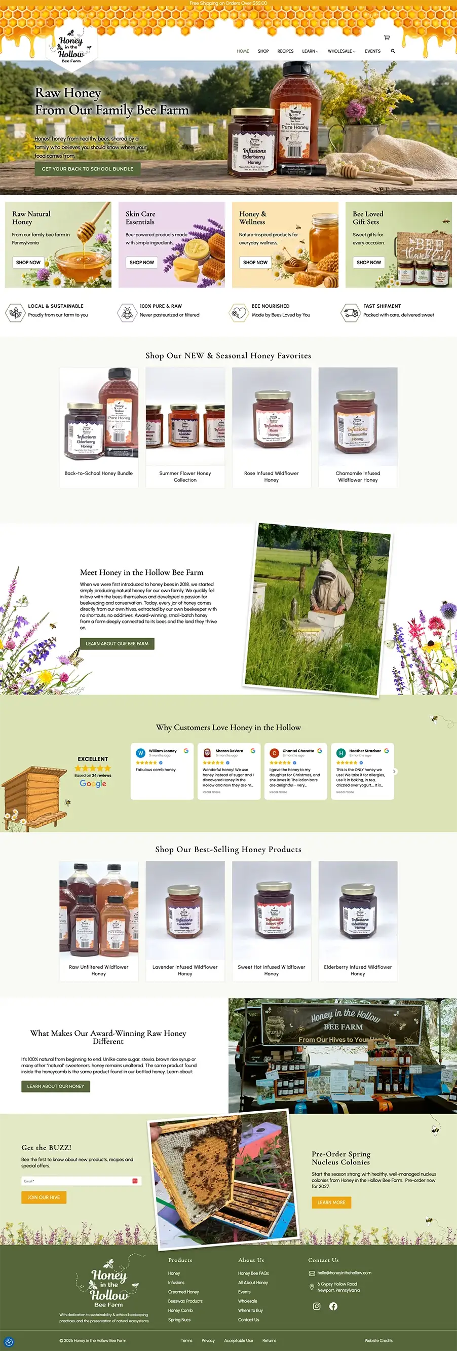 Honey in the Hollow bee farm after mobile redesign