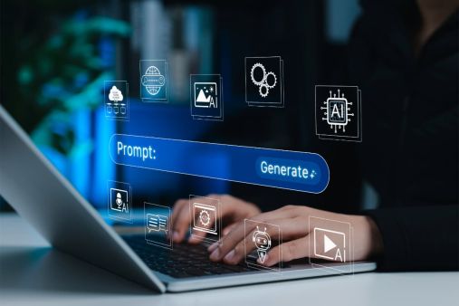human on laptop using ai to generate content