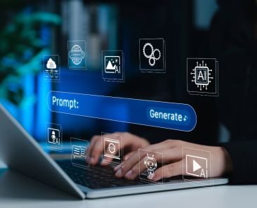 human on laptop using ai to generate content