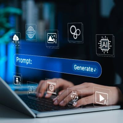 human on laptop using ai to generate content
