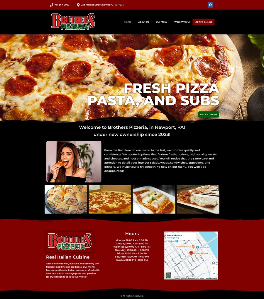 Brothers Pizzeria before responsive redesign