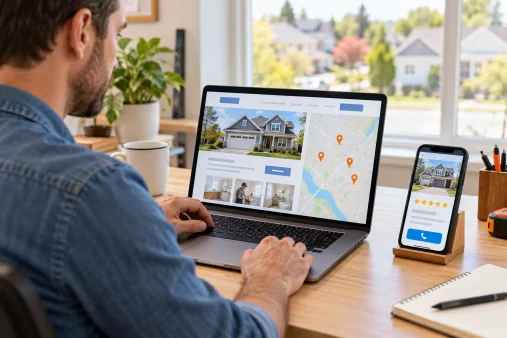 Man looking at local business online