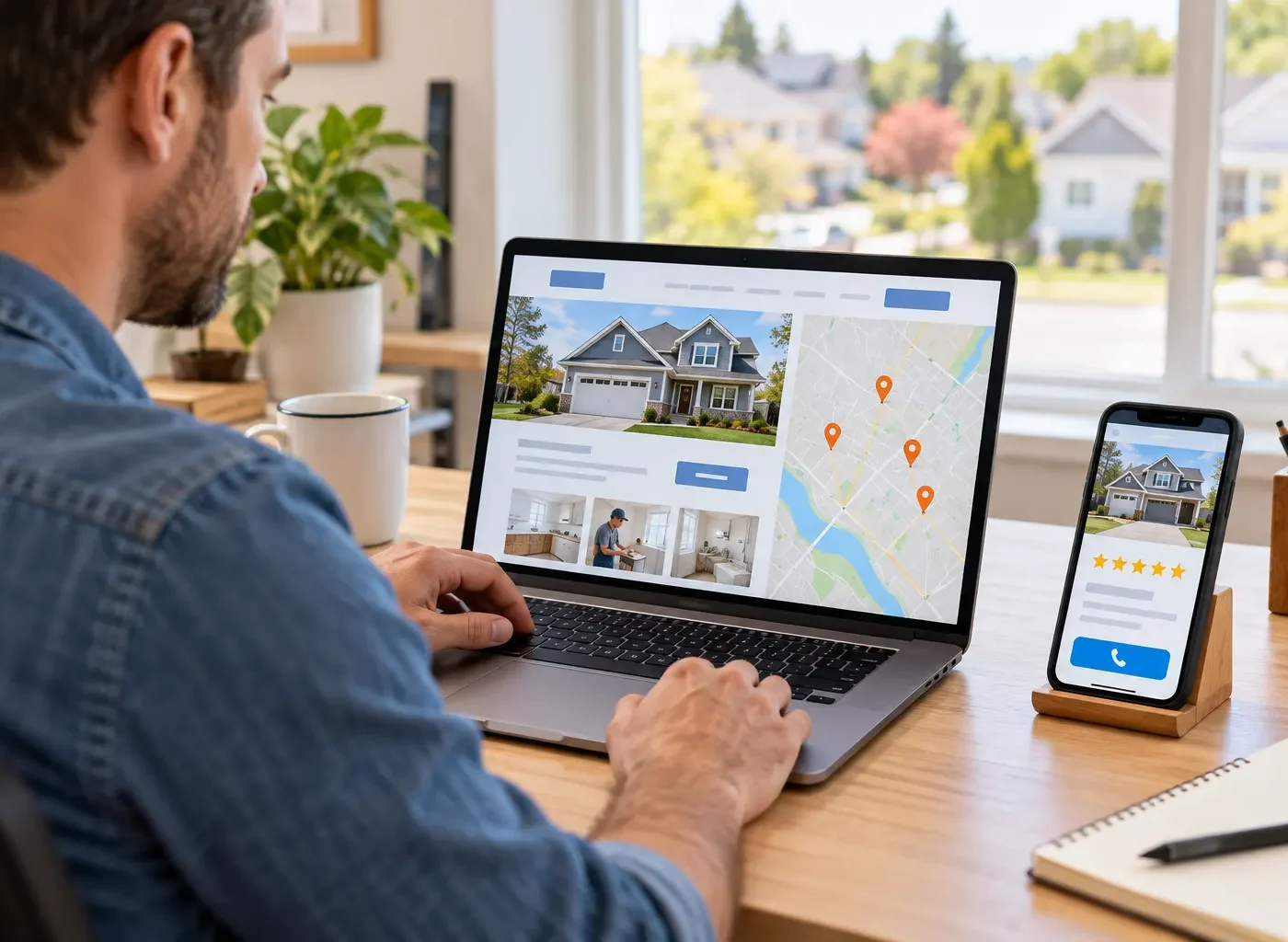 Man looking at local business online