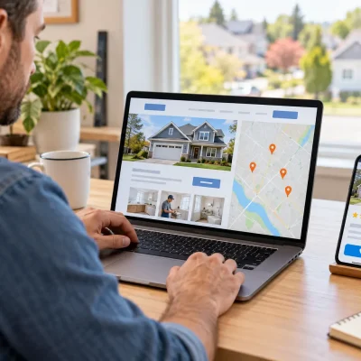 Man looking at local business online